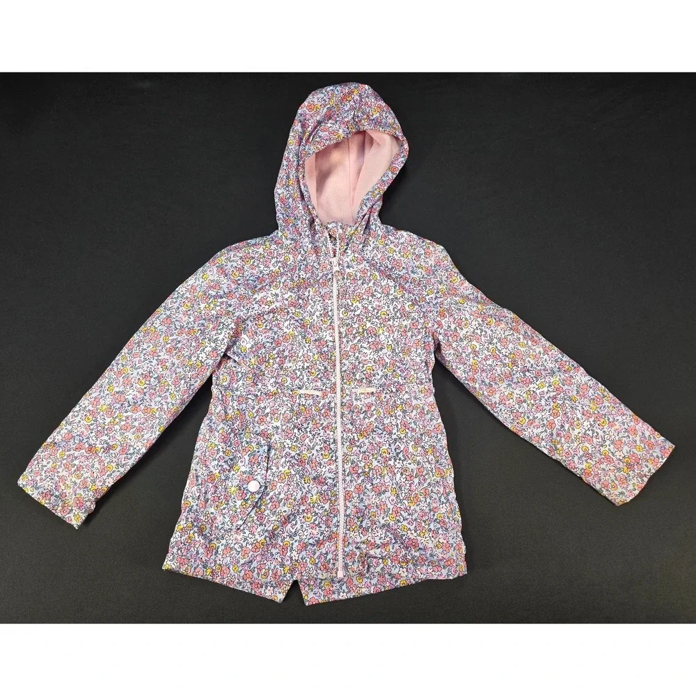 OshKosh B'gosh Girls L 6X Floral Hooded Jacket Pink Fleece Lined Zip Coat